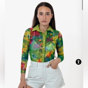 Los Angeles Apparel Tie Dye Micro Mesh Long Sleeve & Mini Skirt Set, L